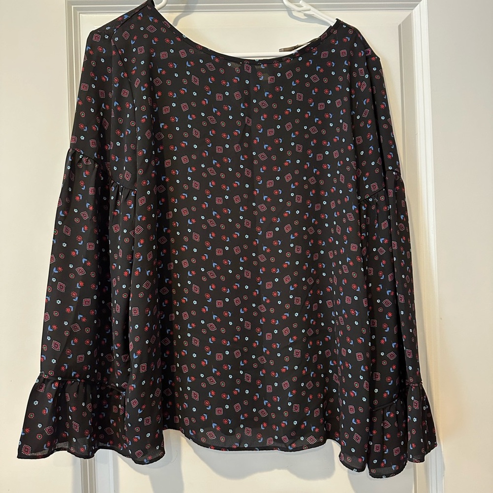 LOFT Black Floral Flowing Blouse